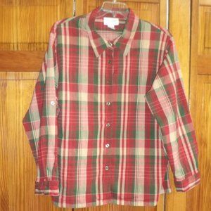 SPORT SAVVY multi color plaid L/S buttonfront top sz 2X woman's